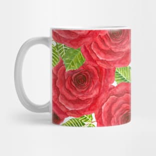 Red watercolor roses with leaves and buds pattern Mug